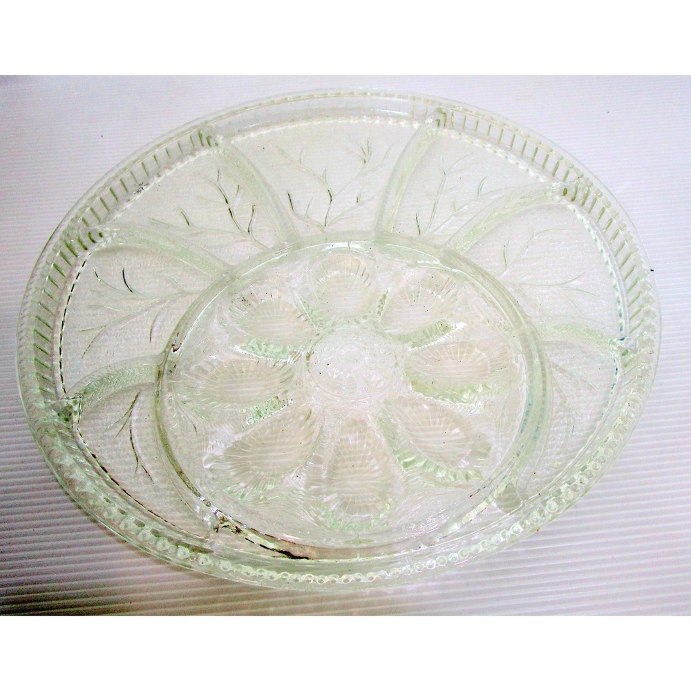 Indiana Glass Crystal Vintage Egg Hors d'Oeuvre 13" Tray Plate in Original Box - Picture 5 of 7